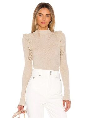 Majorelle Womens Annie Long Sleeve Sweater Size XS Gold Metallic Ruffle